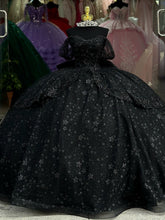Princess Elegant Black Off-Shoulder Sleeveless Glitter Bow Ball Gown Quinceanera Dress