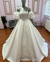 Princess Long Ivory Strapless Ball Gown Wedding Dress with Appliques and Detachable Sleeves