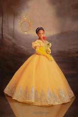 Princess Off The Shoulder Yellow Girl Pageant Lace Flower Girls Dresses for Wedding