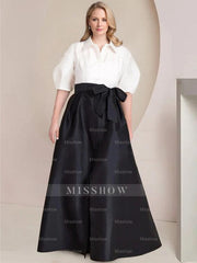 Princess/A-Line Floor-Length 2-Piece Mother of the Bride Dresses with Bowknot and Shirt Collar Short Sleeves