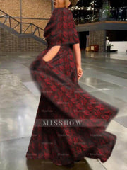 Printed Floral V-Neck A-Line Floor-Length Dress for Mother of the Bride & Groom