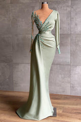 Prom Evening Dresses long mint green Evening dresses with sleeves