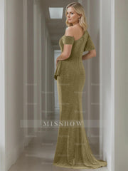 Pure Color Off-the-Shoulder Mermaid/Trumpet Floor-Length Mother of the Bride Dresses With Short Sleeves