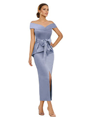 Pure Color Off-the-Shoulder Sleeveless Ankle-Length Sheath Mother of the Bride Dresses