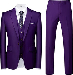Purple Close-Fitting Three-Piece Notched Lapel Prom Suit