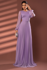 Lilac high neck pleated A-line evening dress