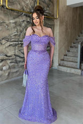 Purple sweetheart sequin mermaid evening dress