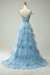 Purple Off-the-Shoulder Princess A-Line Corset Prom Dress Featuring Lace Ruffles