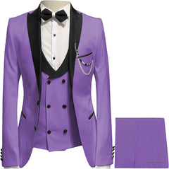 Purple Peaked Lapel Three-Piece Slim Prom Suit