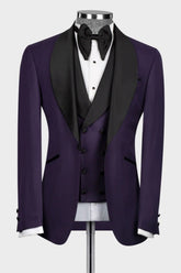 Purple Shawl Lapel Three-Piece Suit for Weddings