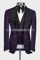 Purple Shawl Lapel Three-Piece Suit for Weddings