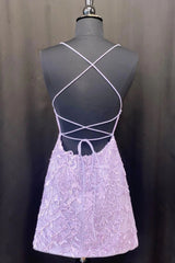 Purple Spaghetti Straps Bodycon Short Homecoming Dress with Appliques