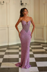 Lilac sweetheart sequin mermaid evening dress
