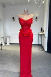 Red Lace Beaded Mermaid Evening Gown for Formal Events