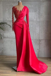 Red Long Prom Evening Dresses | Evening dresses with sleeves