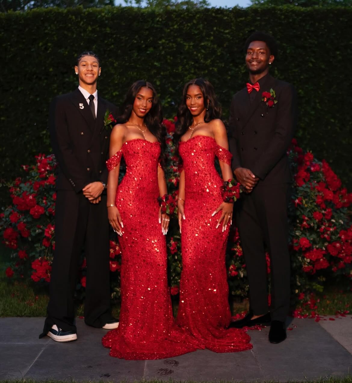 Red Mermaid Prom Dress Off Shoulder Sweetheart Short Puff Sleeve All-Over Large Red Sequin Red Lace Embroidery Multi-Tier Red Lace Ruffle Hem Sweep Train Gown