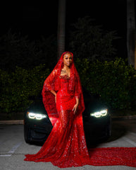 Red sweetheart rhinestone mermaid prom dress