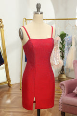 Red Sequins Lace-Up Tight Short Homecoming Dress