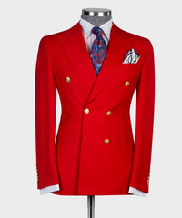Red Slim Fit Double Breasted Peak Lapel Two-Piece Business Men’s Suits