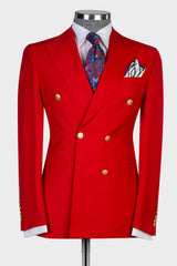 Red Slim Fit Double Breasted Peak Lapel Two-Piece Business Men’s Suits