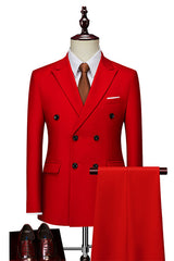Red Slim Fit Double-Breasted Peaked Lapel Prom Suit for Men