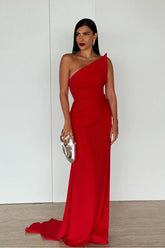 Red Strapless Sleeveless Long Mermaid Formal Dress With Pleated