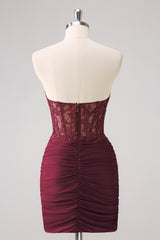 Red Sweetheart Bodycon Corset Homecoming Dress with Beading