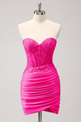 Red Sweetheart Bodycon Corset Homecoming Dress with Beading