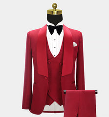 Red Three Pieces Fashion Shawl Lapel Wedding Groom’s Suits