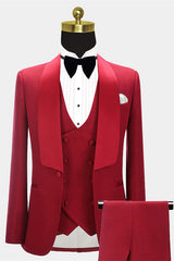 Red Three Pieces Fashion Shawl Lapel Wedding Groom’s Suits