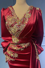 Red evening dresses with sleeves elegant floor-length Prom Evening Dresses