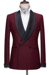 Refined Burgundy Shawl Lapel Double Breasted Wedding Suit