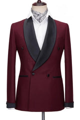 Refined Burgundy Shawl Lapel Double Breasted Wedding Suit