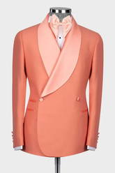 Refined Coral Shawl Lapel Double Breasted Wedding Suit