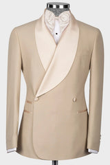 Refined Khaki Shawl Collar Double Breasted Groom's Wedding Suit
