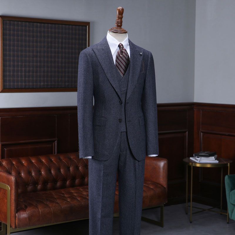 Regular Blue Small Plaid Three Pieces Custom Men’s Business Suit
