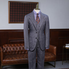 Regular Dark Gray Plaid Three Pieces Slim Fit Custom Business Suit