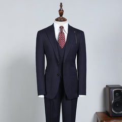 Regular Navy Blue Three Pieces Slim Fit Custom Business Suit