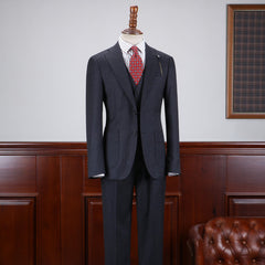 Regular Three Pieces Notched Lapel Slim Fit Tailored Men’s Business Suit