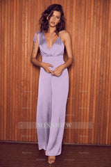 Retro Coral Satin Asymmetrical Wide-Leg Jump Suit