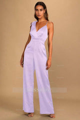 Retro Emerald Green Satin Asymmetrical Wide-Leg Jump Suit