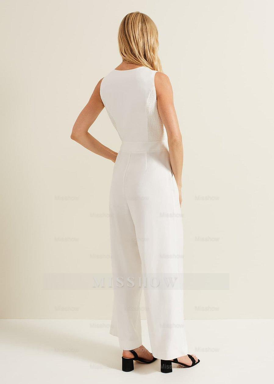 Retro Sleeveless Vest White Customizable Jump Suit
