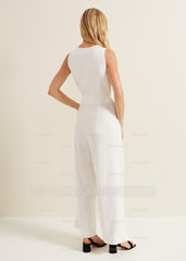 Retro Sleeveless Vest White Customizable Jump Suit