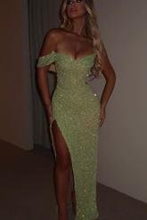 Green sweetheart sequin mermaid evening dress