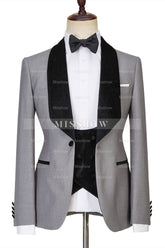 Robert Light Gray Single Button Glossy Shawl Lapel Three-Piece Wedding Men’s Suits