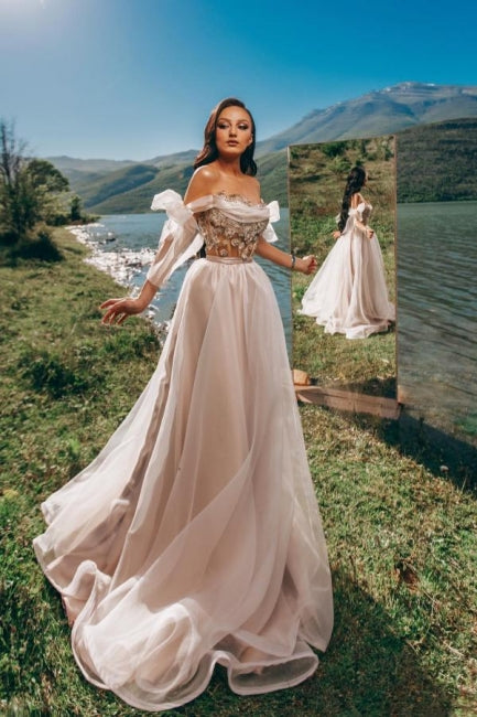 Romantic Off The Shoulder Princess Tulle Garden Prom Dress misshow