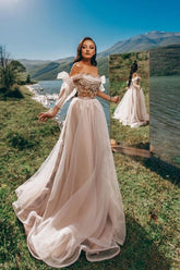 Romantic Off The Shoulder Princess Tulle Garden Prom Evening Dresses