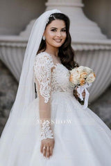 Romantic Sweetheart Long Sleeve Lace Ball Gown Satin Wedding Dresses With Appliques
