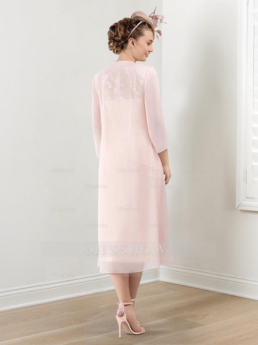 Round Neck Mother of the Bride Sheath/Column Dresses with Applique & Jacket