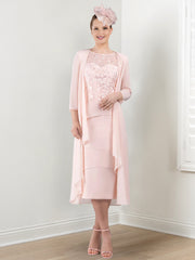 Round Neck Mother of the Bride Sheath/Column Dresses with Applique & Jacket